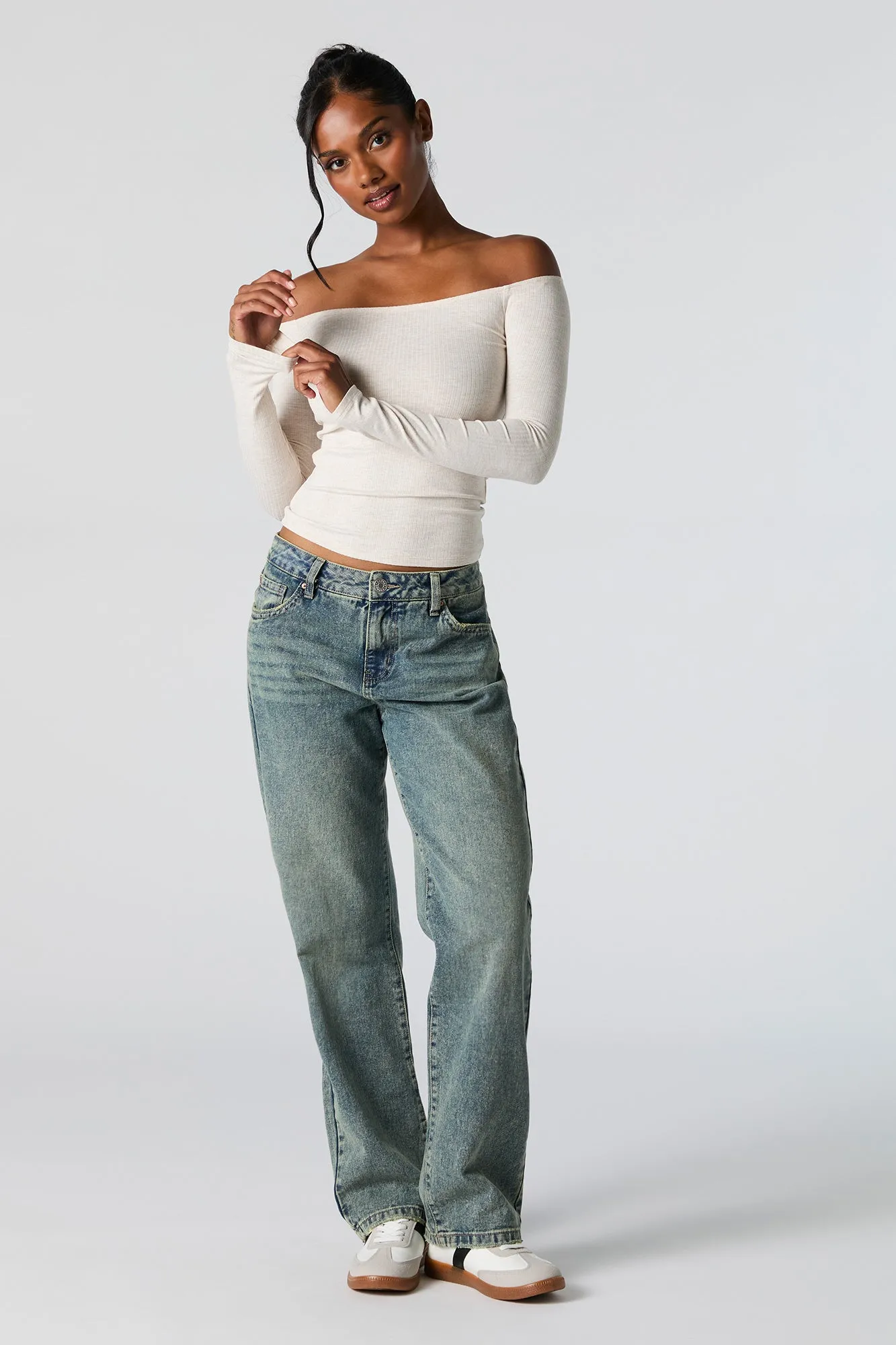 Ribbed Off Shoulder Long Sleeve Top sold by Charlotte Russe product image thumbnail 3
