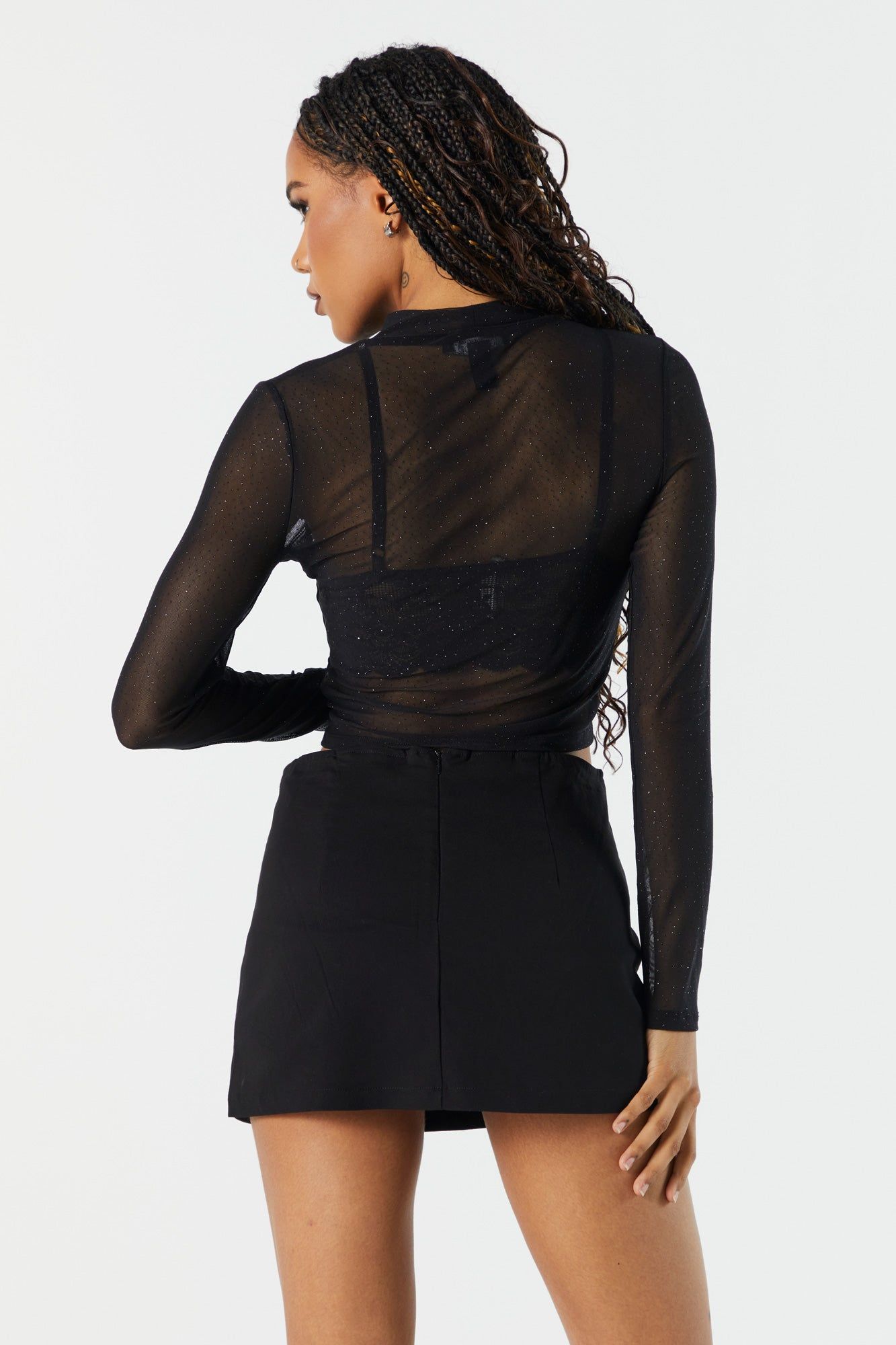 Sparkle Polka Dot Mesh Long Sleeve Top sold by Charlotte Russe product image thumbnail 3