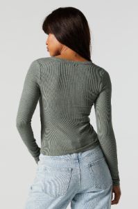 Ribbed Henley Long Sleeve Top sold by Charlotte Russe