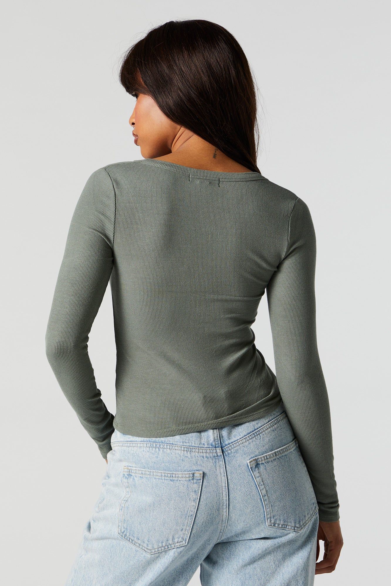 Ribbed Henley Long Sleeve Top sold by Charlotte Russe product image thumbnail 3