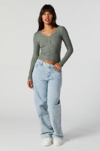Ribbed Henley Long Sleeve Top sold by Charlotte Russe
