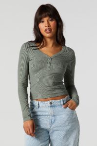 Ribbed Henley Long Sleeve Top sold by Charlotte Russe