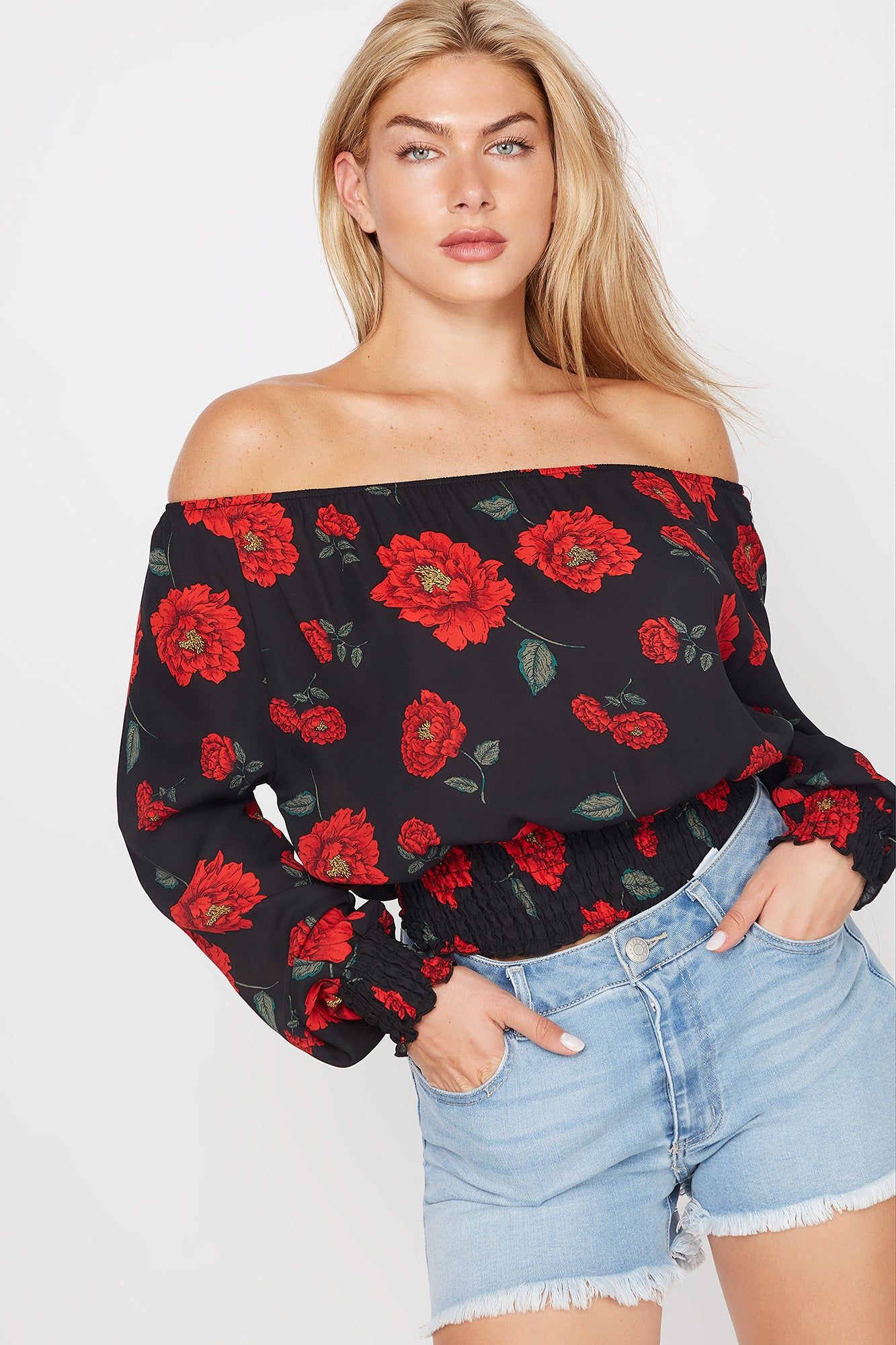 Floral Off The Shoulder Smocked Peasant Top sold by Charlotte Russe