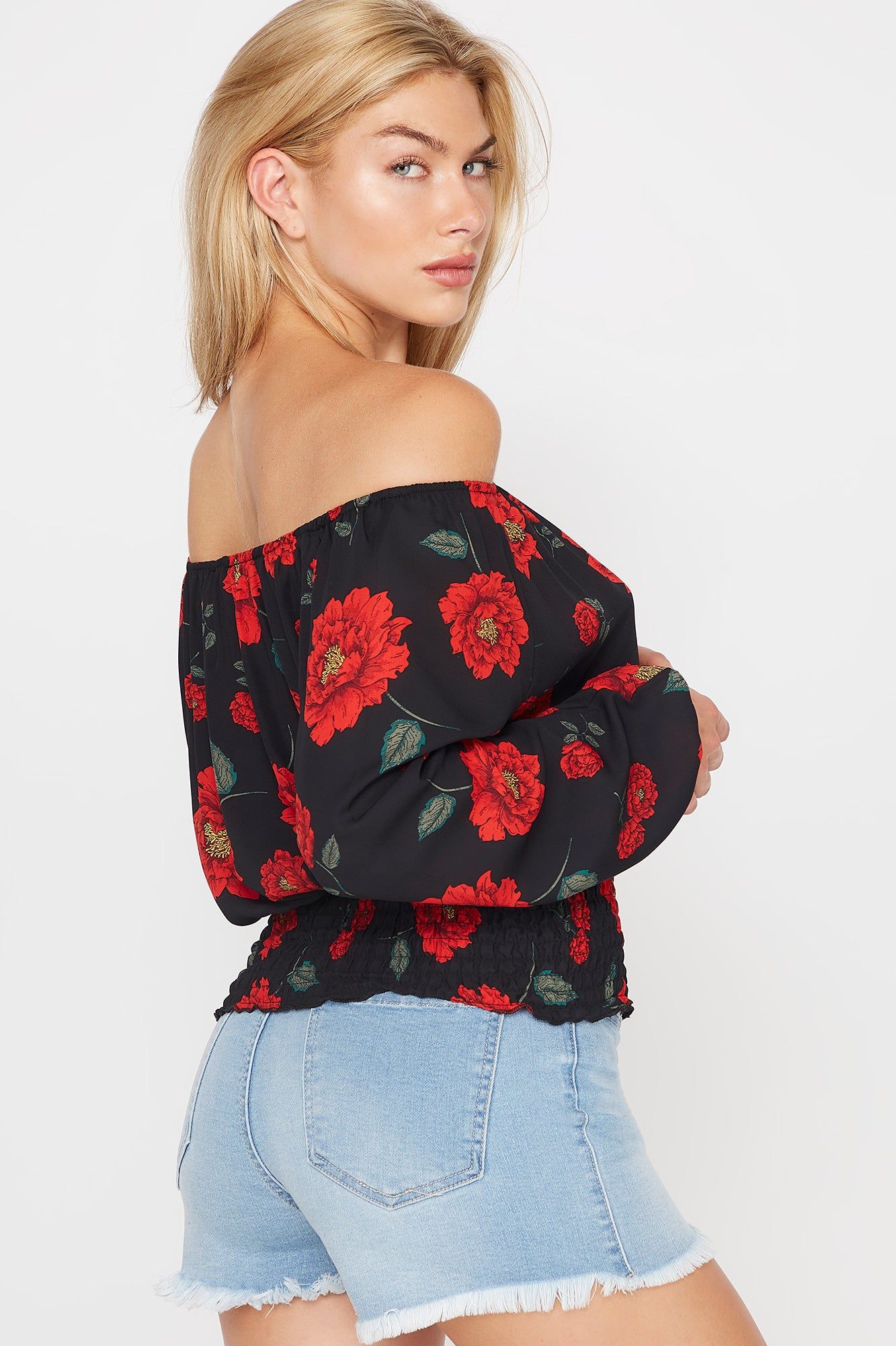 Floral Off The Shoulder Smocked Peasant Top sold by Charlotte Russe product image thumbnail 2