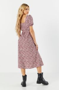 Purple Floral Slit Milkmaid Midi Dress sold by Charlotte Russe