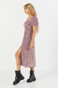 Purple Floral Slit Milkmaid Midi Dress sold by Charlotte Russe