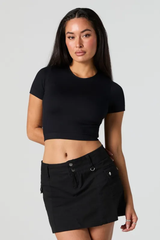 Ribbed Short Sleeve Crop Top sold by Charlotte Russe
