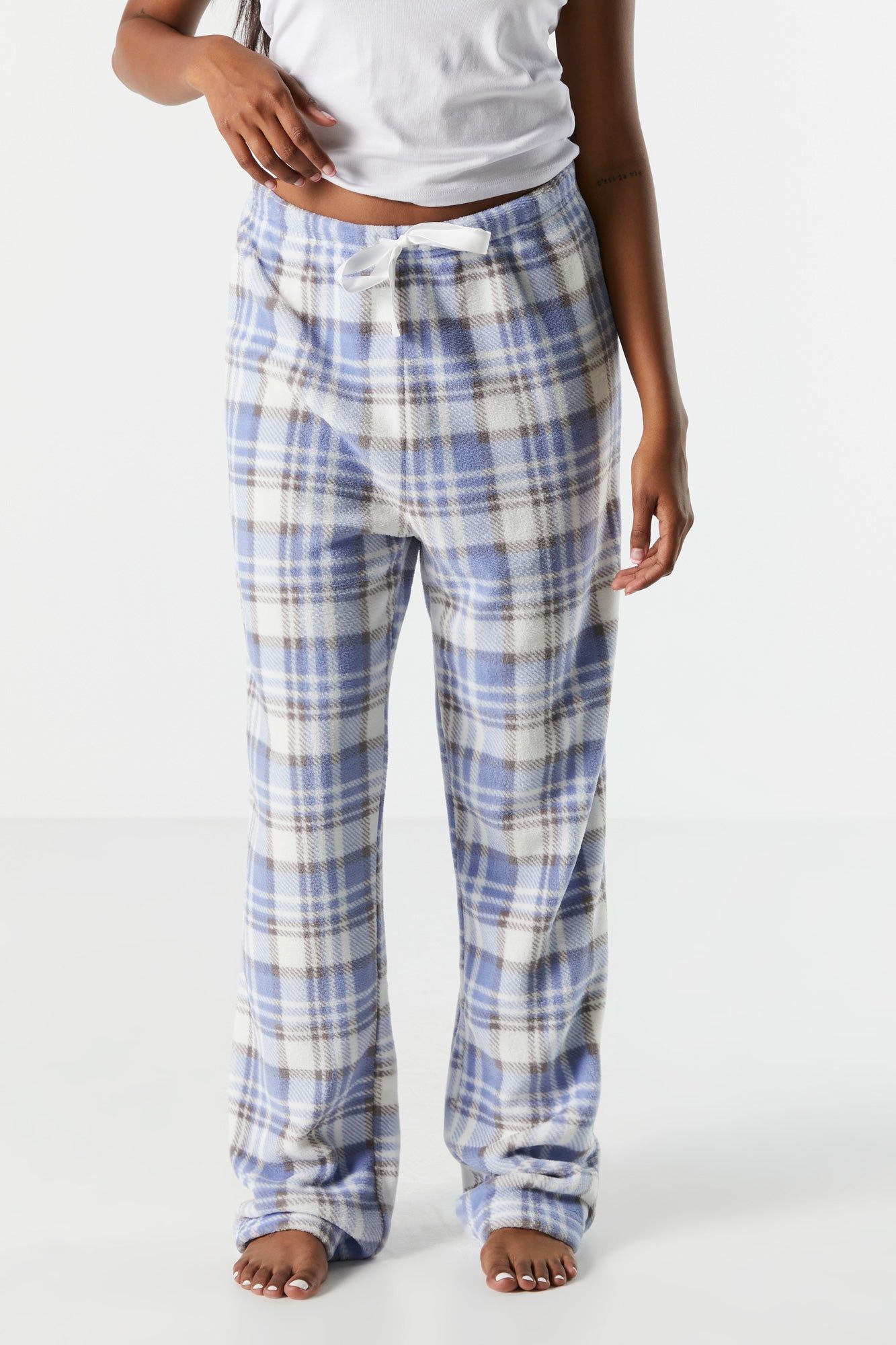 Blue Plaid Print Plush Pajama Pant sold by Charlotte Russe product image thumbnail 2