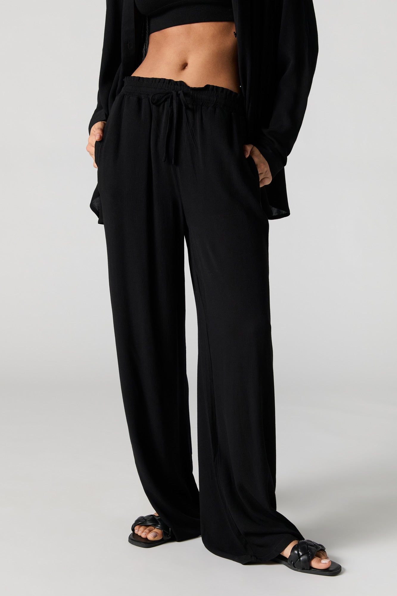 Textured Drawstring Wide Leg Pant sold by Charlotte Russe product image thumbnail 2