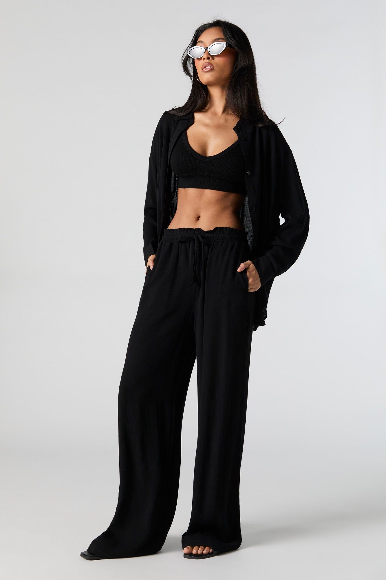 Textured Drawstring Wide Leg Pant sold by Charlotte Russe