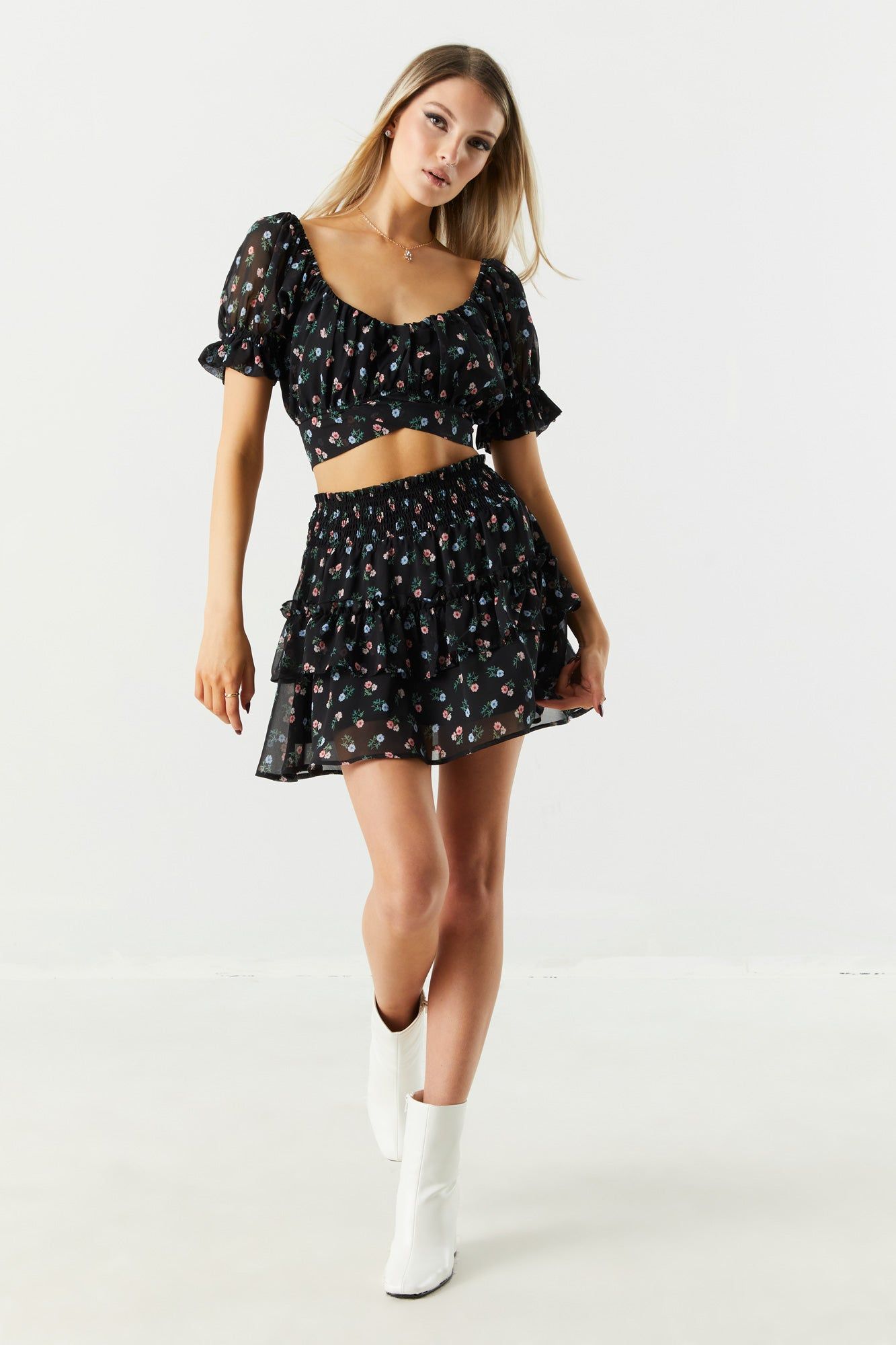 Floral Mesh Milkmaid Top sold by Charlotte Russe product image thumbnail 3