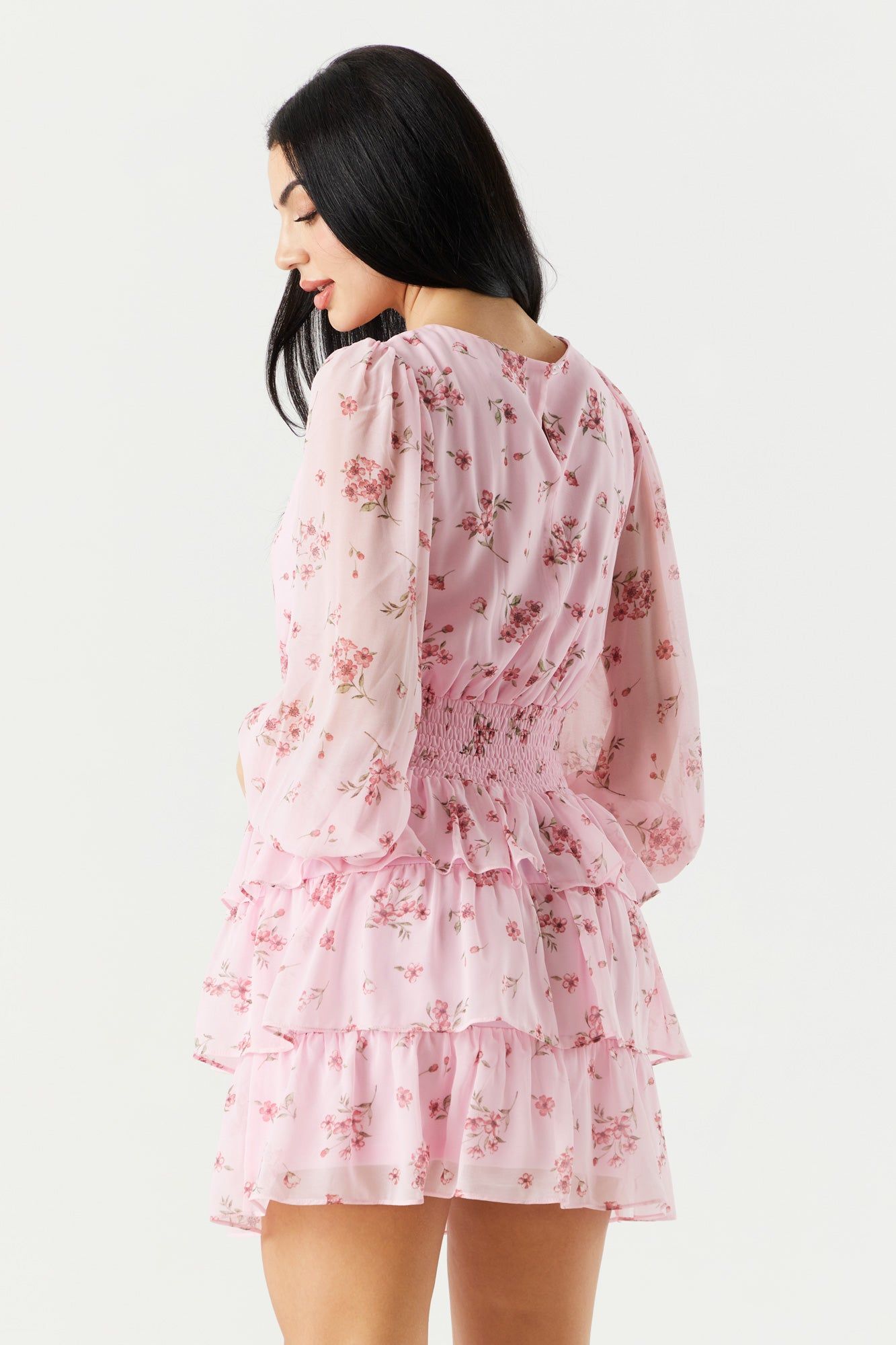 Pink Chiffon Floral Tiered Mini Dress sold by Charlotte Russe product image thumbnail 2