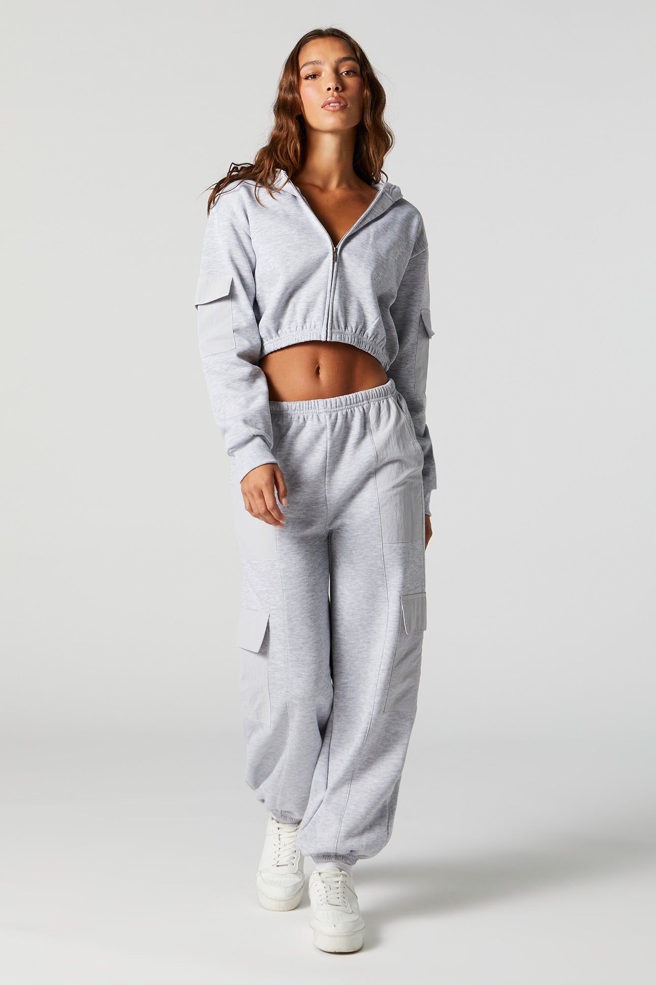 Fleece Nylon Pocket Cargo Hoodie sold by Charlotte Russe product image thumbnail 4