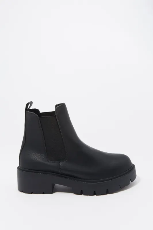 Faux-Leather Heavy Lug Sole Gore Boot sold by Charlotte Russe