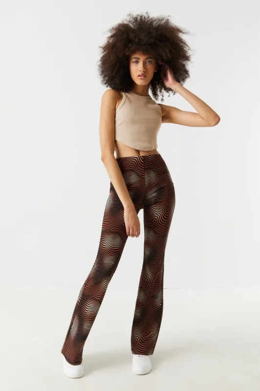 Wavy Print High-Rise Crepe Knit Flare Pant sold by Charlotte Russe