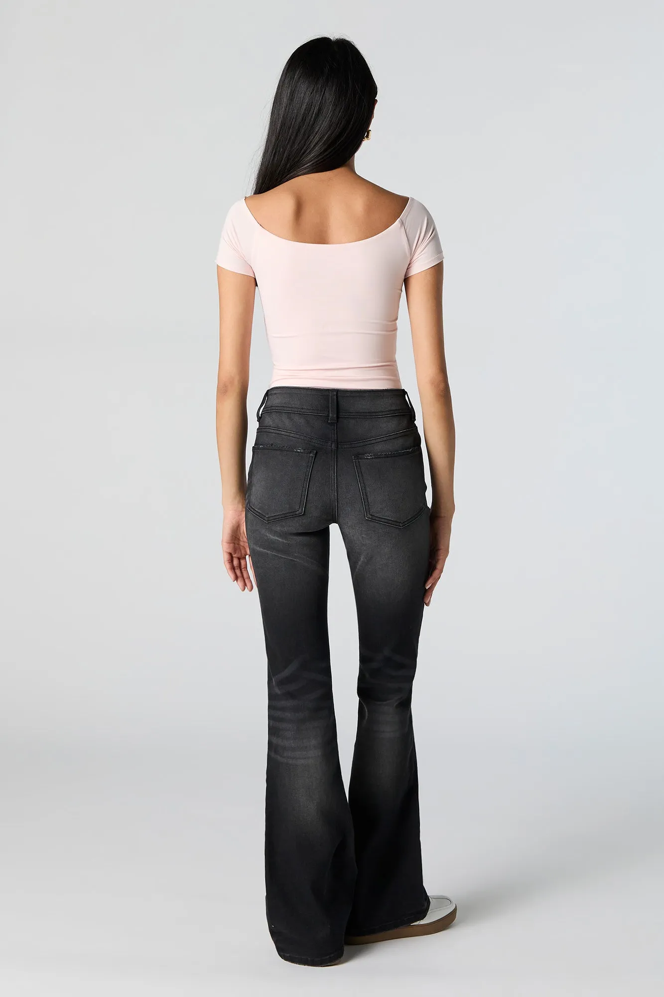 Austin Black Vintage Wash Low Rise Flare Jean sold by Charlotte Russe product image thumbnail 3