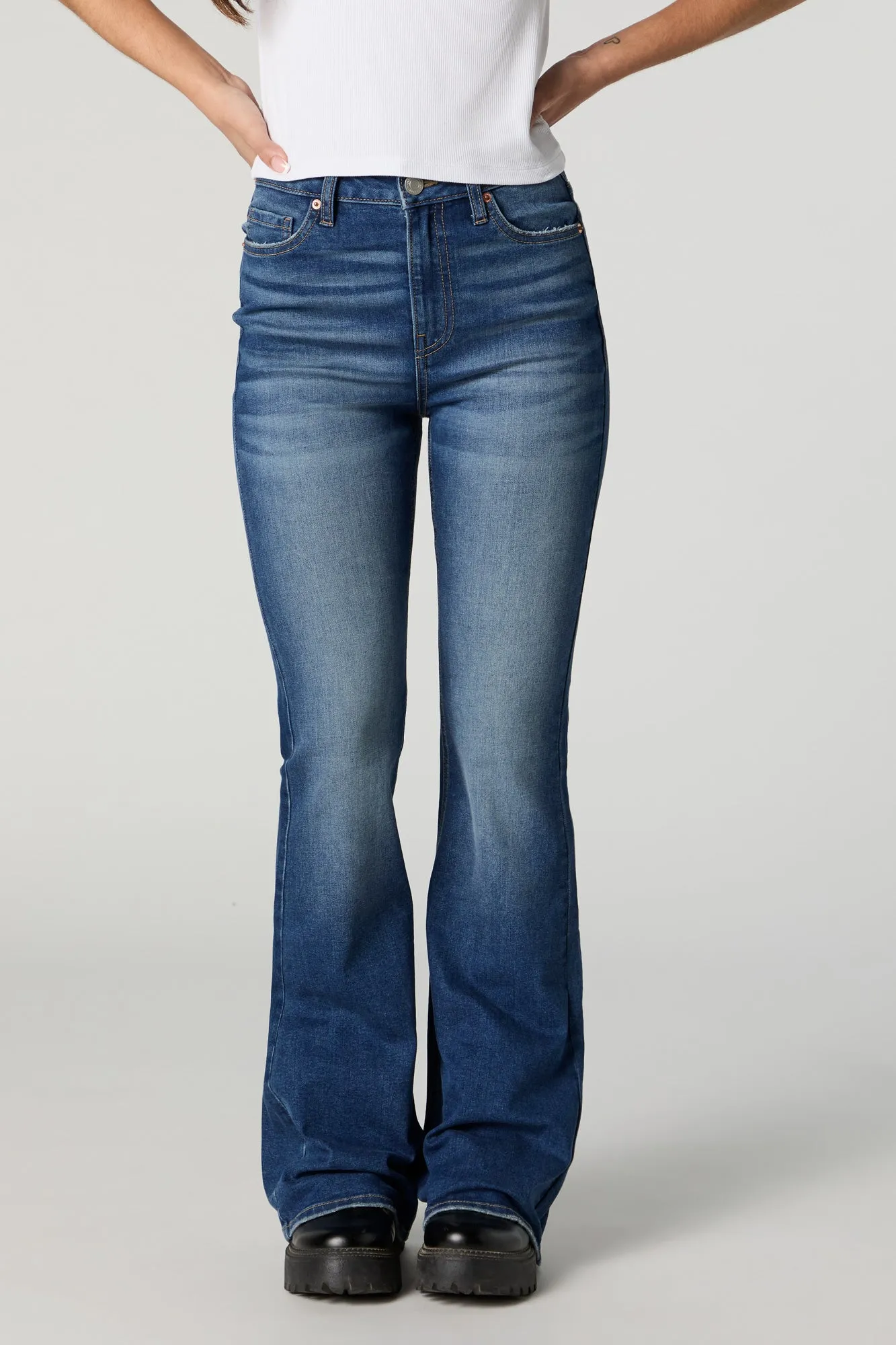 Austin Dark Vintage Wash High-Rise Flare Jean sold by Charlotte Russe product image thumbnail 2