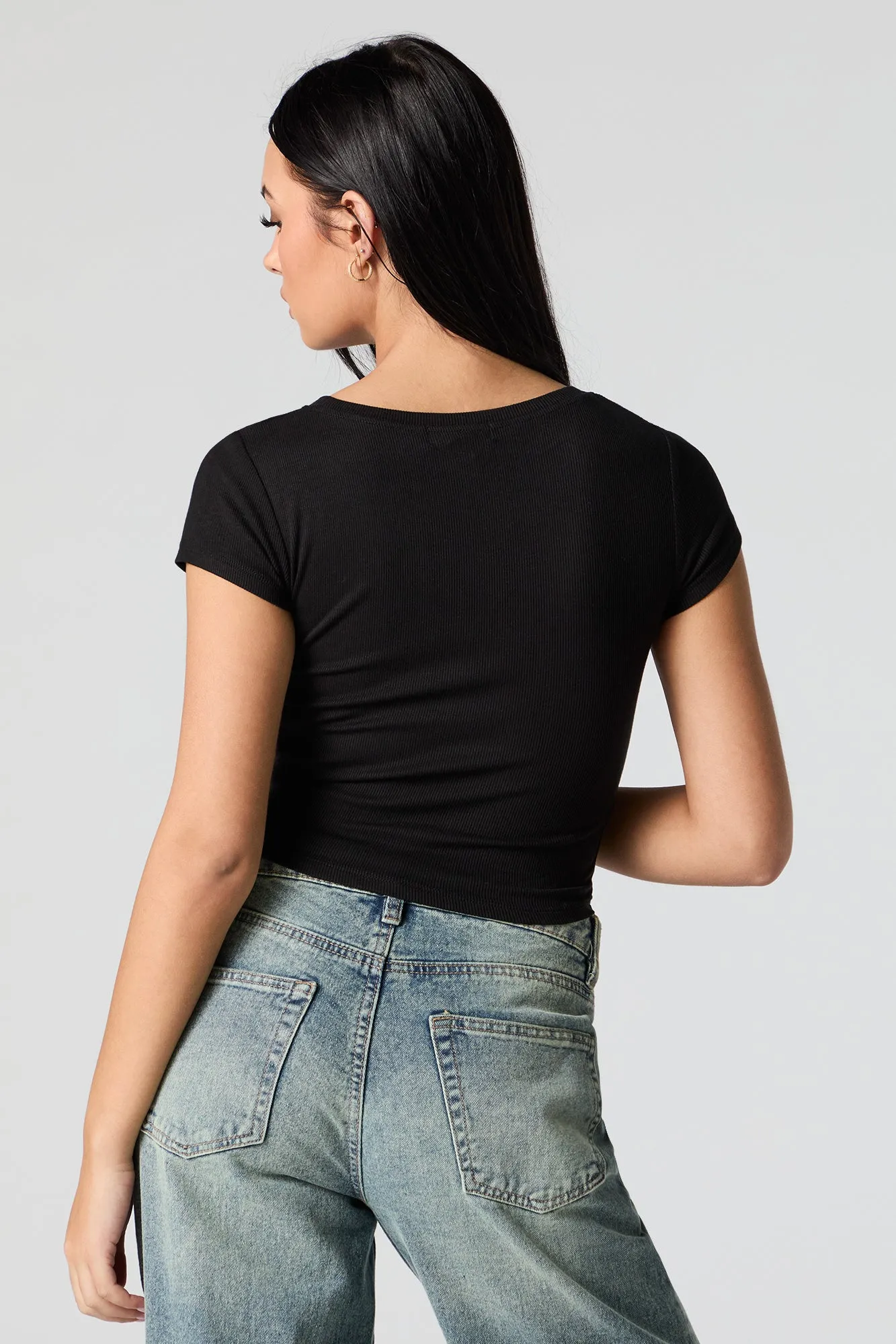 Ribbed Boat Neck Curved Hem T-Shirt sold by Charlotte Russe product image thumbnail 5