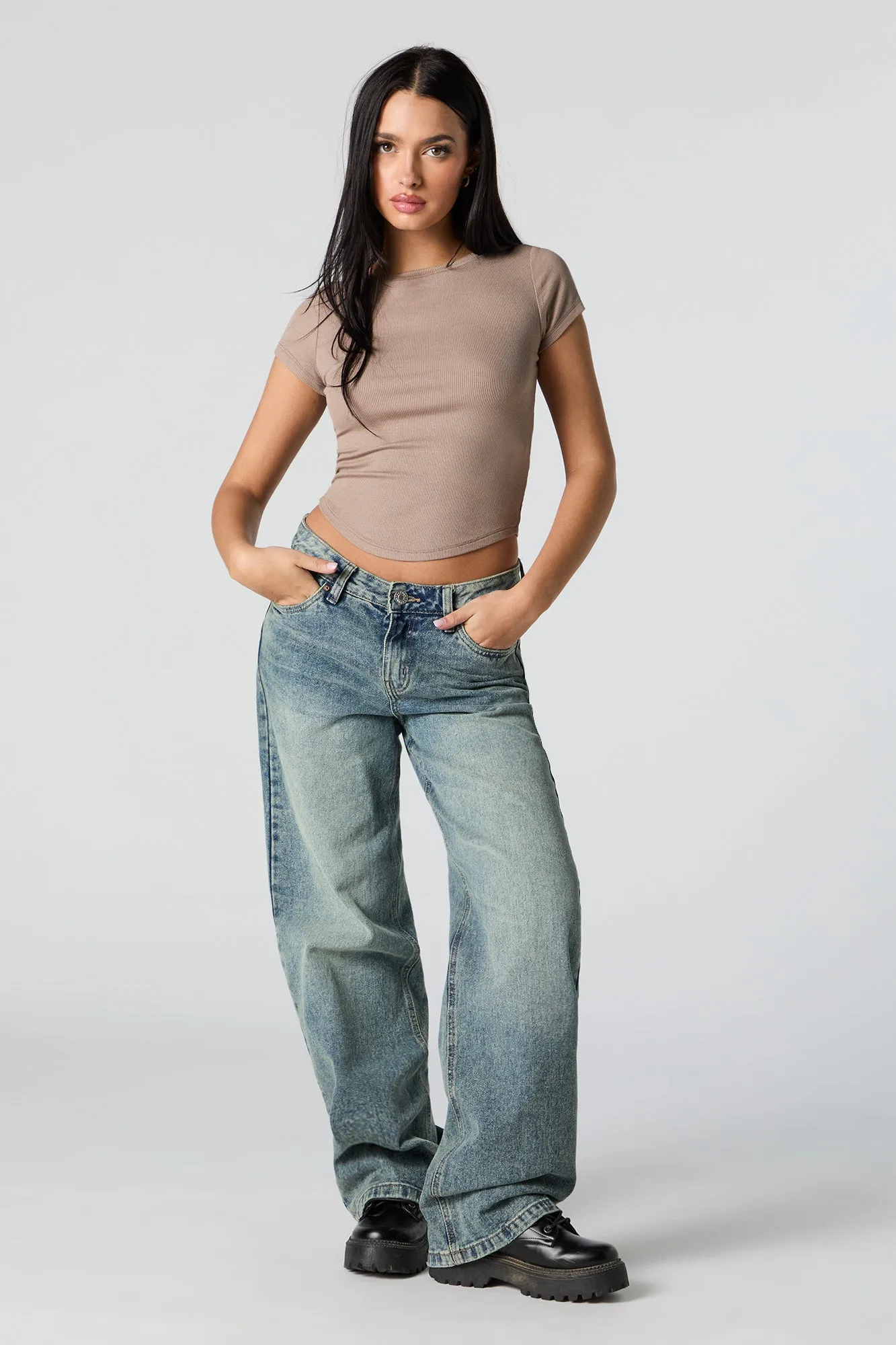 Ribbed Boat Neck Curved Hem T-Shirt sold by Charlotte Russe product image thumbnail 3