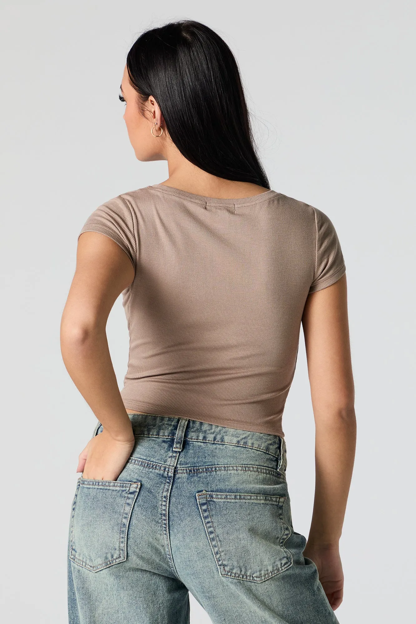 Ribbed Boat Neck Curved Hem T-Shirt sold by Charlotte Russe product image thumbnail 2