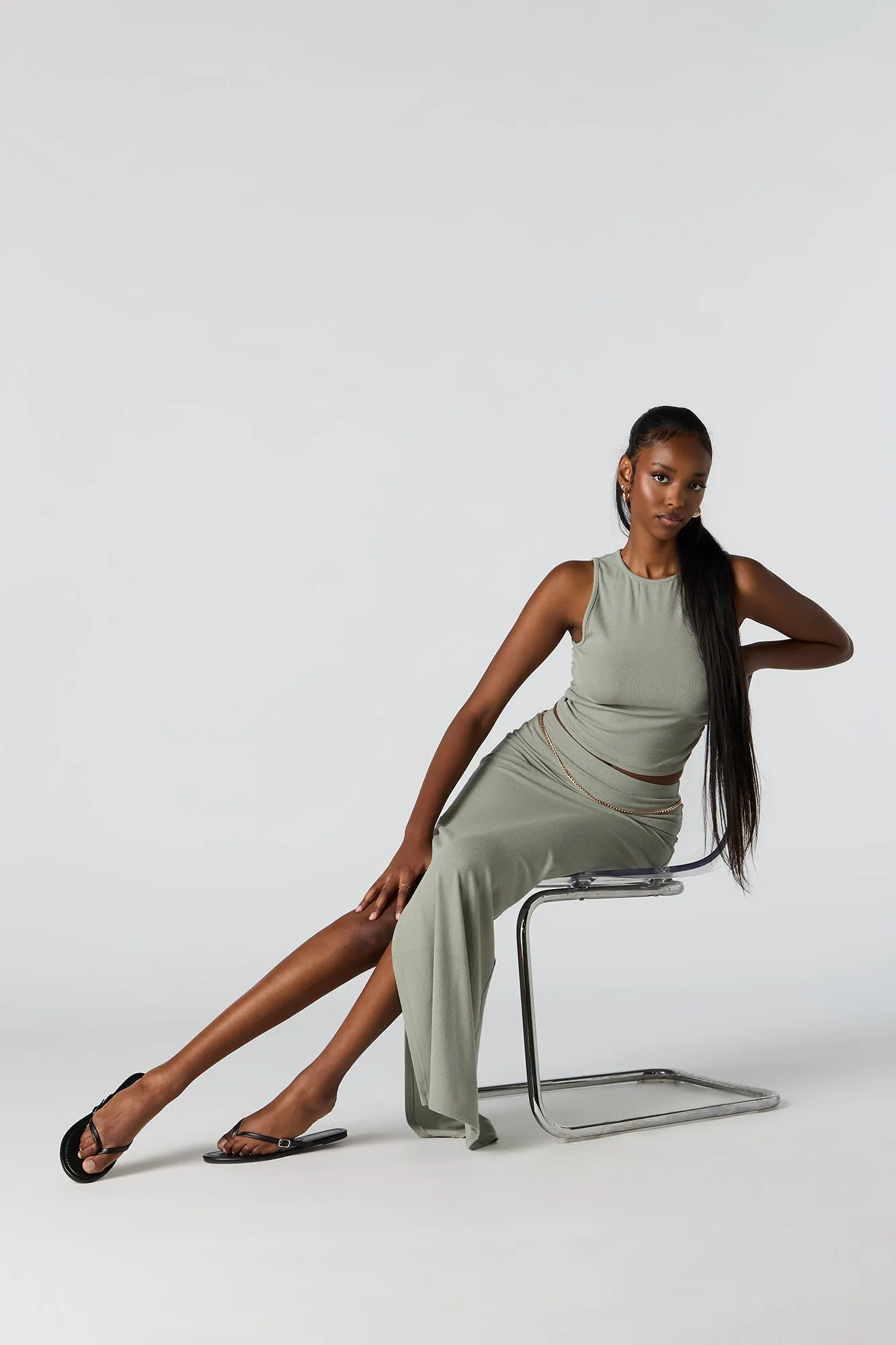 Ribbed Slit Maxi Skirt sold by Charlotte Russe