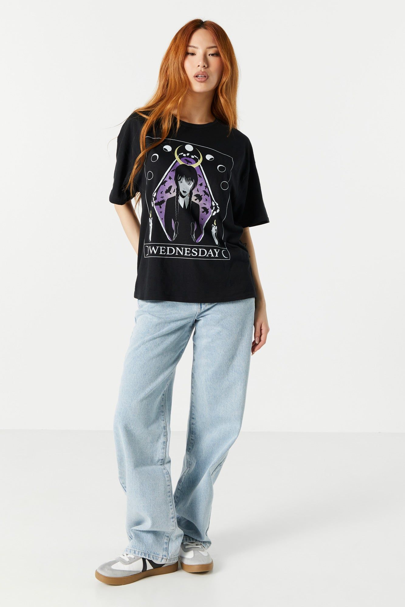 Black Wednesday Addams Graphic Boyfriend T-Shirt sold by Charlotte Russe product image thumbnail 3