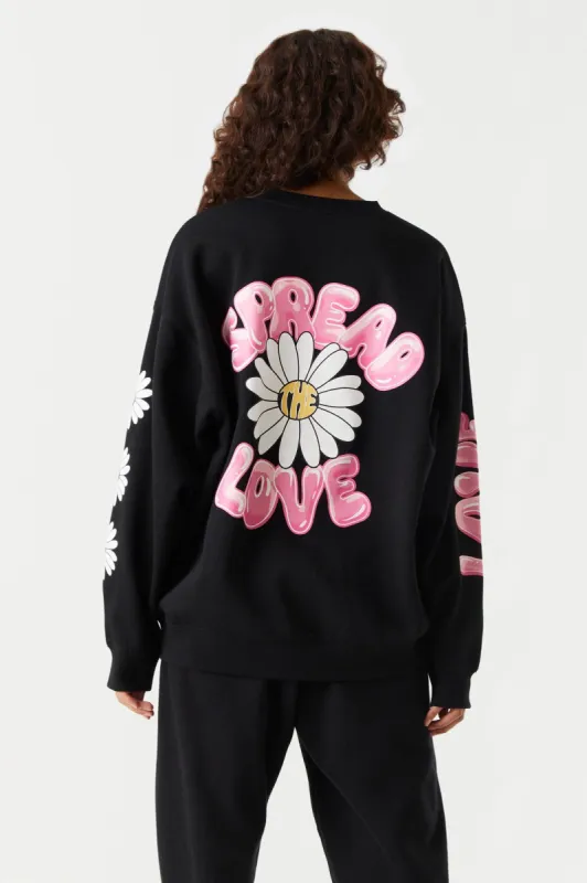Positive Vibes Graphic Oversized Fleece Sweatshirt sold by Charlotte Russe