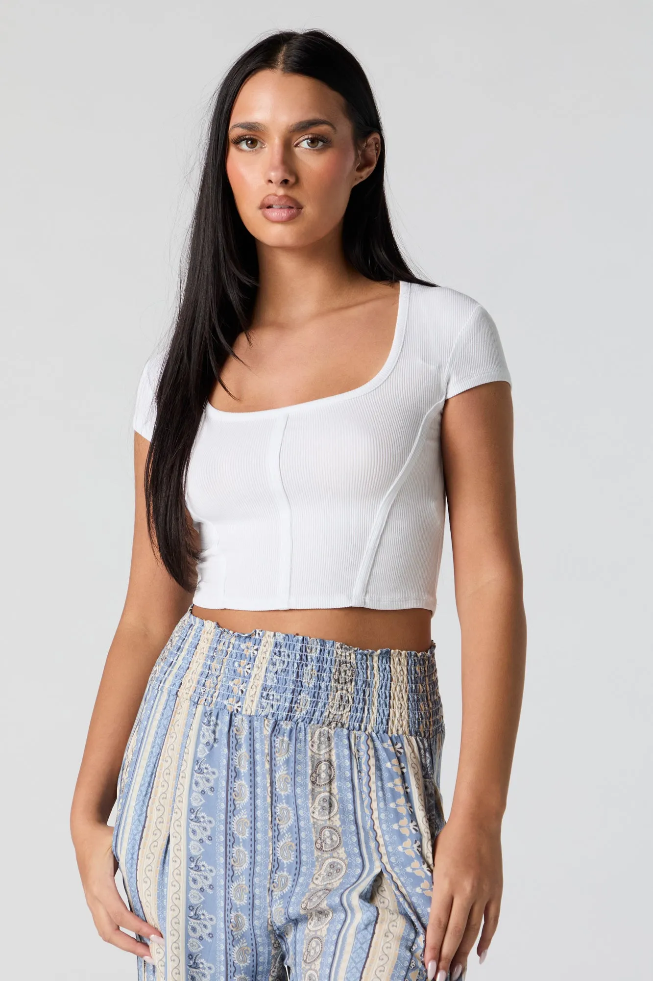 Ribbed Scoop Neck Corset T-Shirt sold by Charlotte Russe product image thumbnail 4