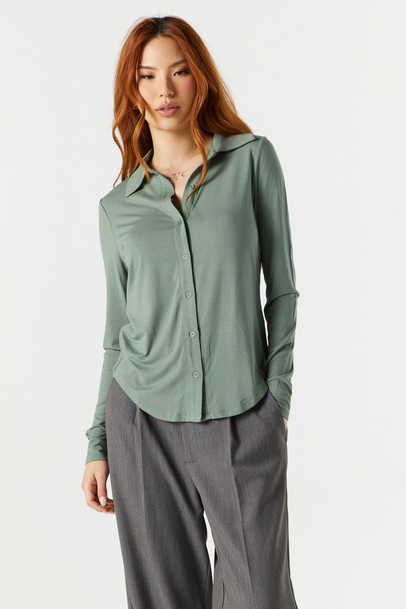 Collared Button-Up Top sold by Charlotte Russe