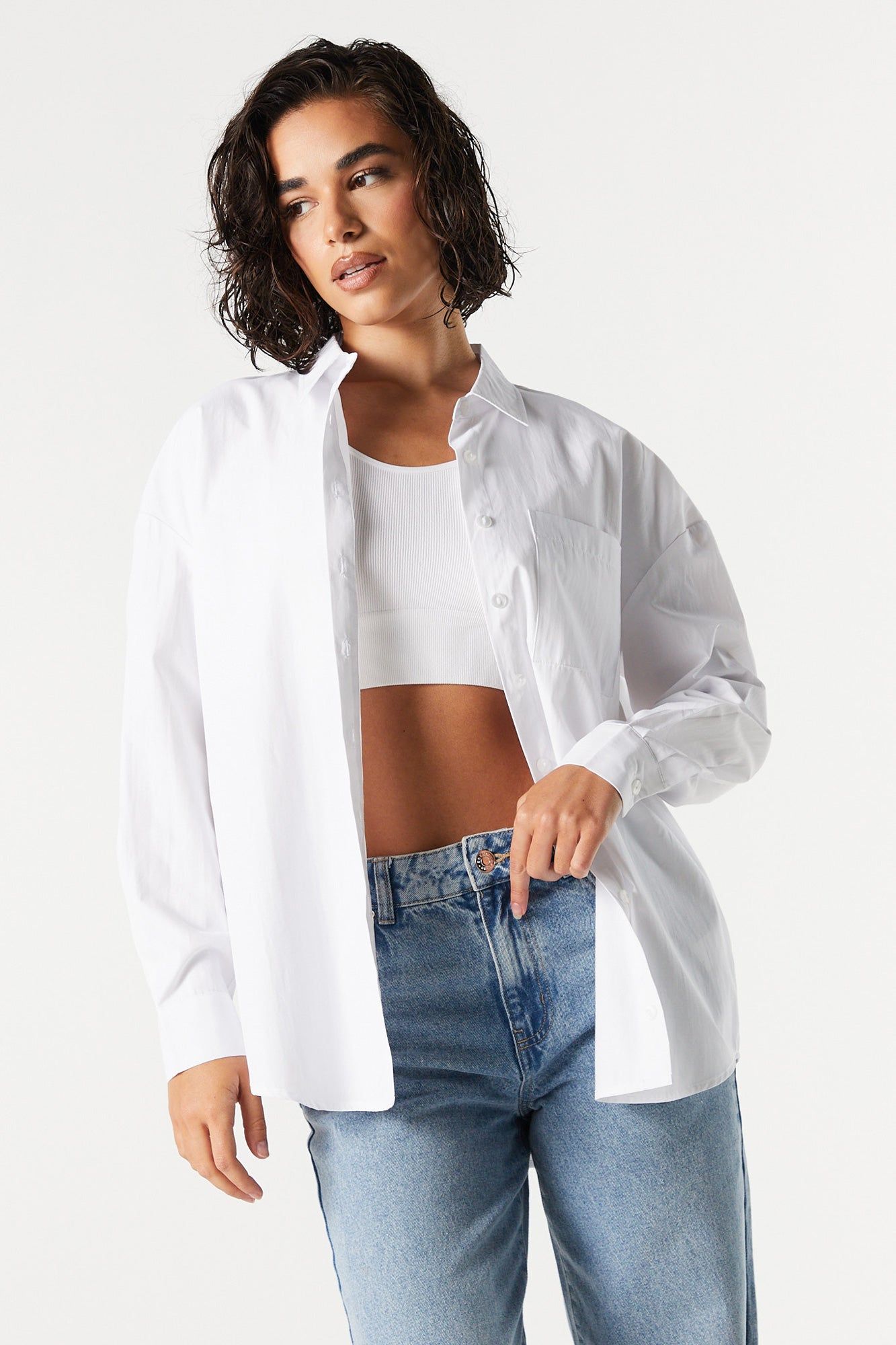 Oversized Poplin Button-Up Top sold by Charlotte Russe product image thumbnail 4