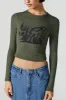 Ribbed Vintage Graphic Long Sleeve Top sold by Charlotte Russe