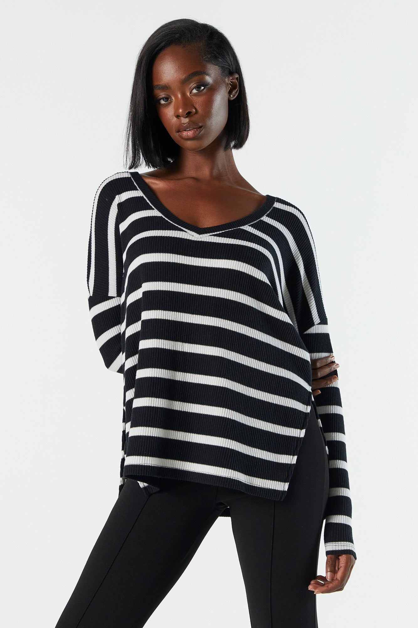 Ribbed V-Neck Long Sleeve Top sold by Charlotte Russe product image thumbnail 2