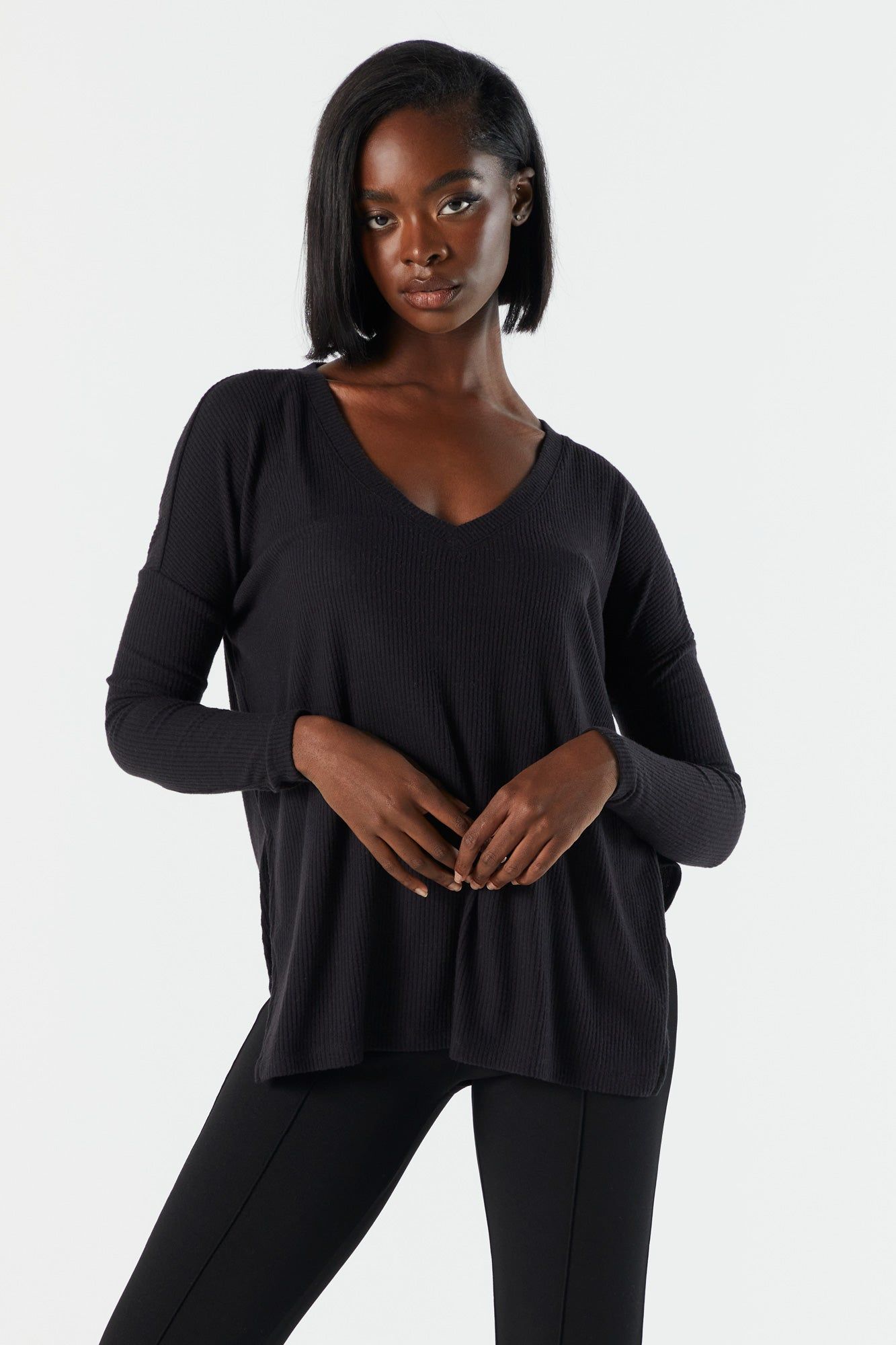Ribbed V-Neck Long Sleeve Top sold by Charlotte Russe product image thumbnail 10