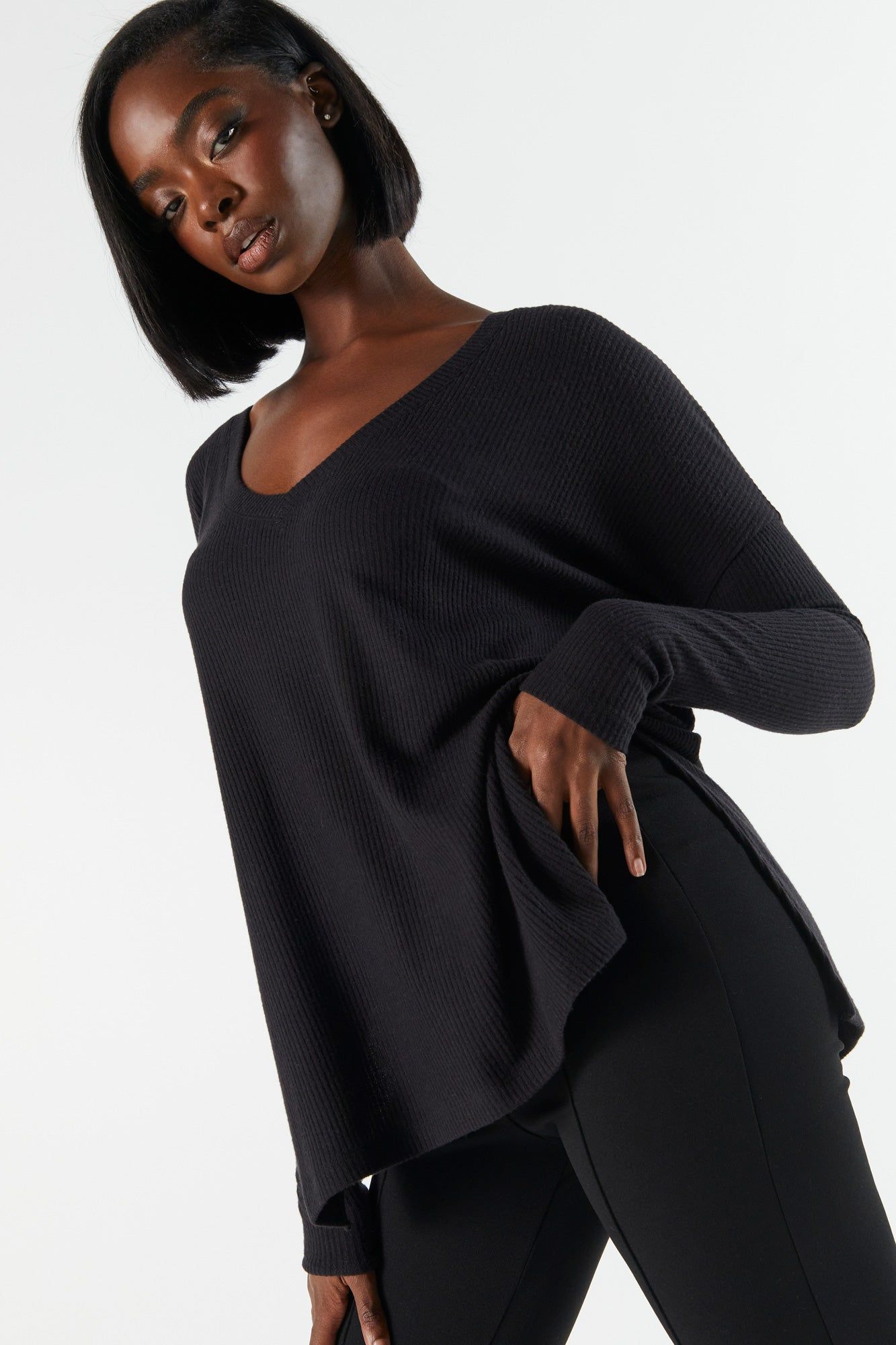 Ribbed V-Neck Long Sleeve Top sold by Charlotte Russe product image thumbnail 9