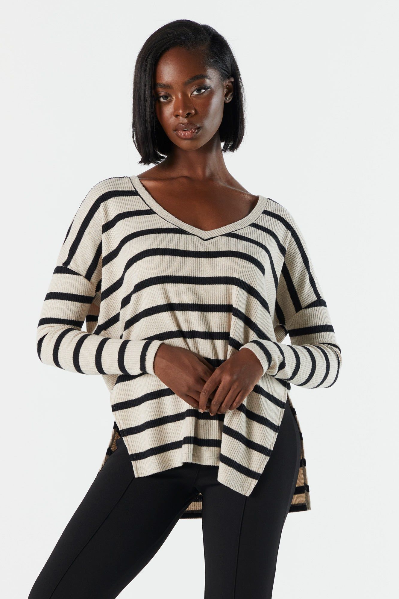 Ribbed V-Neck Long Sleeve Top sold by Charlotte Russe product image thumbnail 6