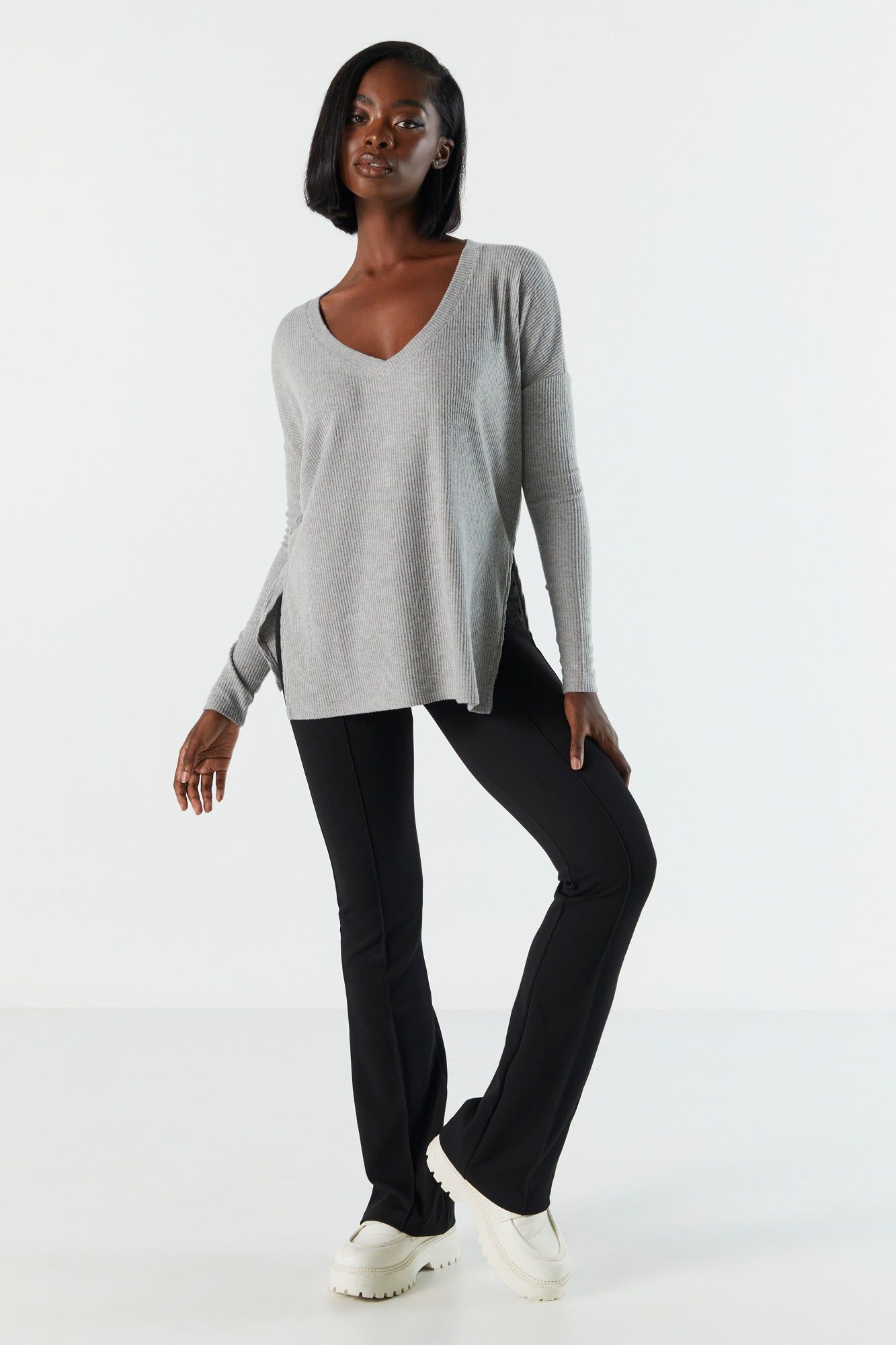 Ribbed V-Neck Long Sleeve Top sold by Charlotte Russe product image thumbnail 16