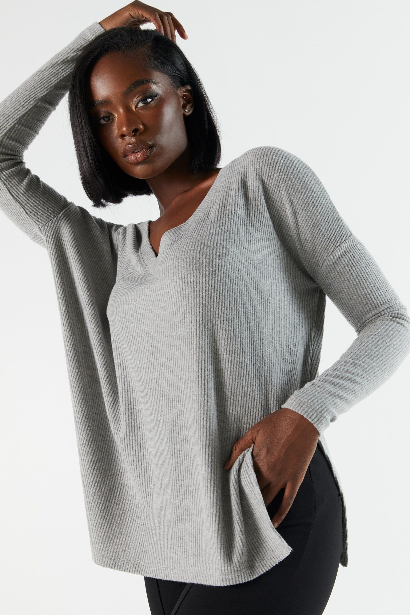 Ribbed V-Neck Long Sleeve Top sold by Charlotte Russe product image thumbnail 13