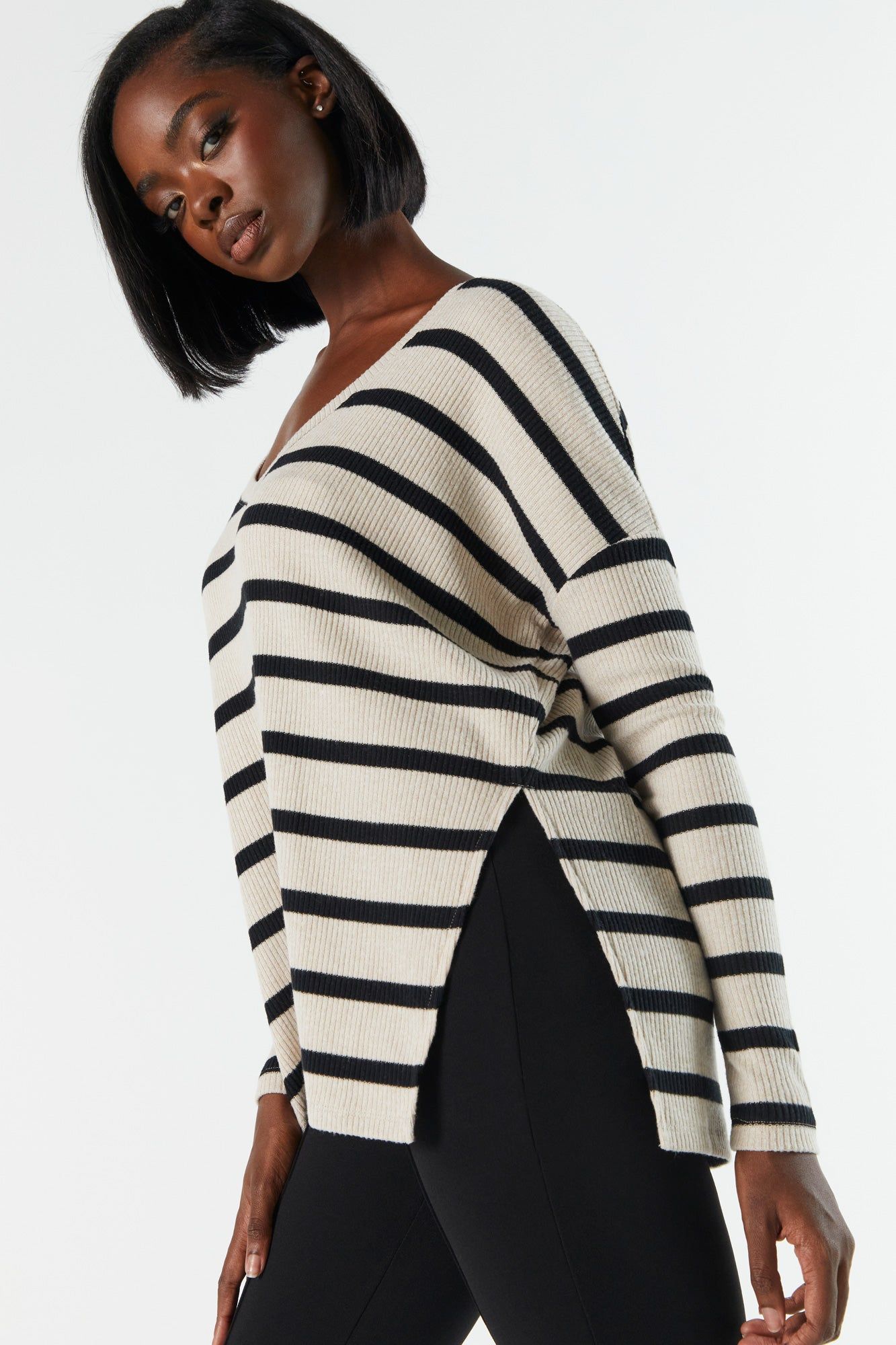 Ribbed V-Neck Long Sleeve Top sold by Charlotte Russe product image thumbnail 5