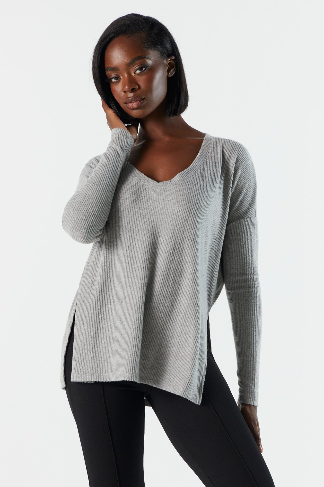 Ribbed V-Neck Long Sleeve Top sold by Charlotte Russe product image thumbnail 14