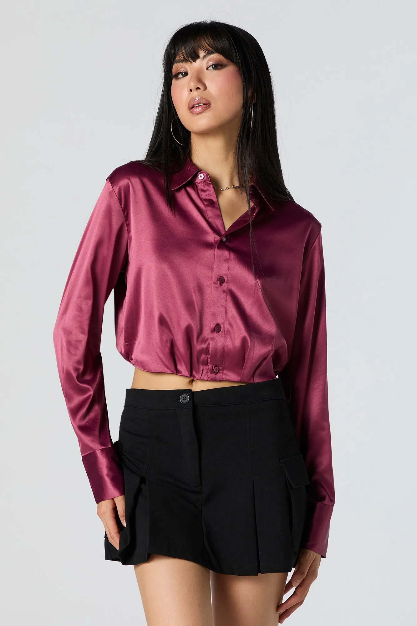 Satin Collared Crop Top sold by Charlotte Russe
