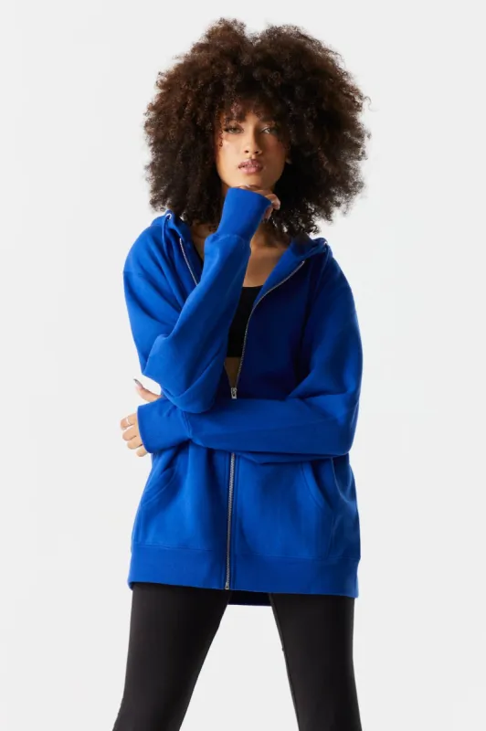 Oversized Zip-Up Fleece Hoodie sold by Charlotte Russe