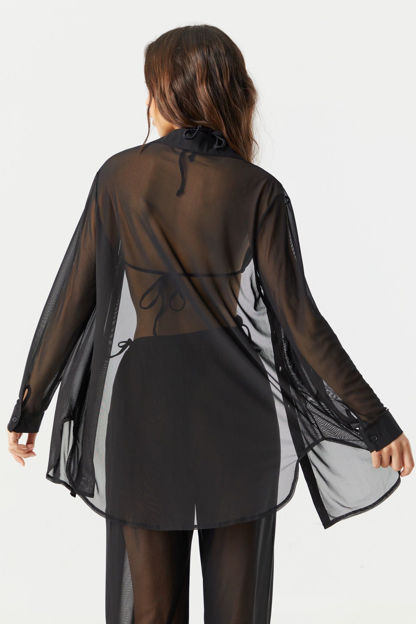 Oversized Mesh Button-Up Top sold by Charlotte Russe product image thumbnail 2