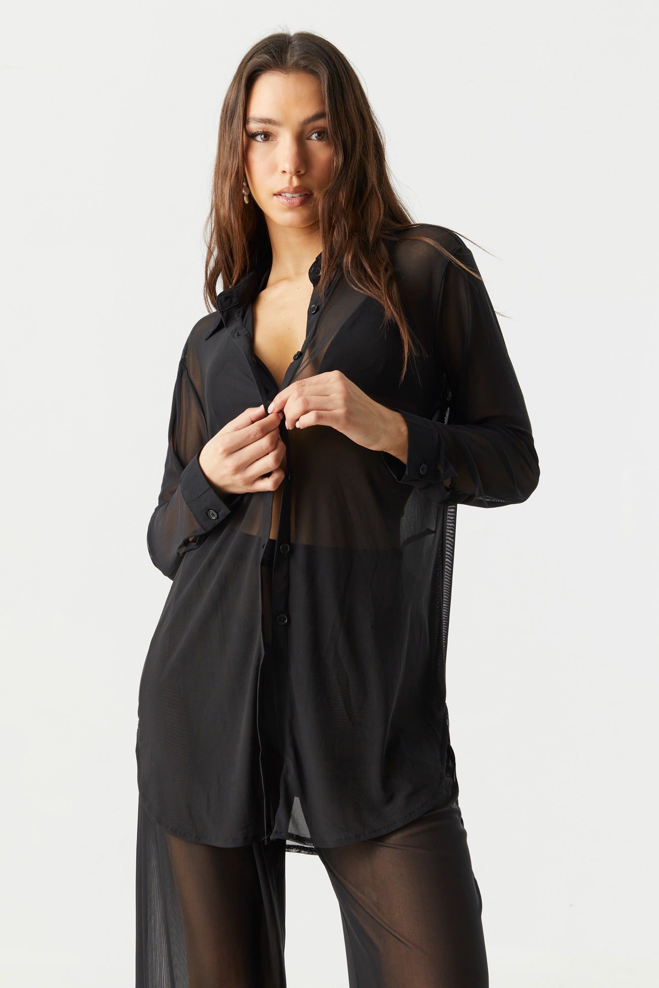 Oversized Mesh Button-Up Top sold by Charlotte Russe