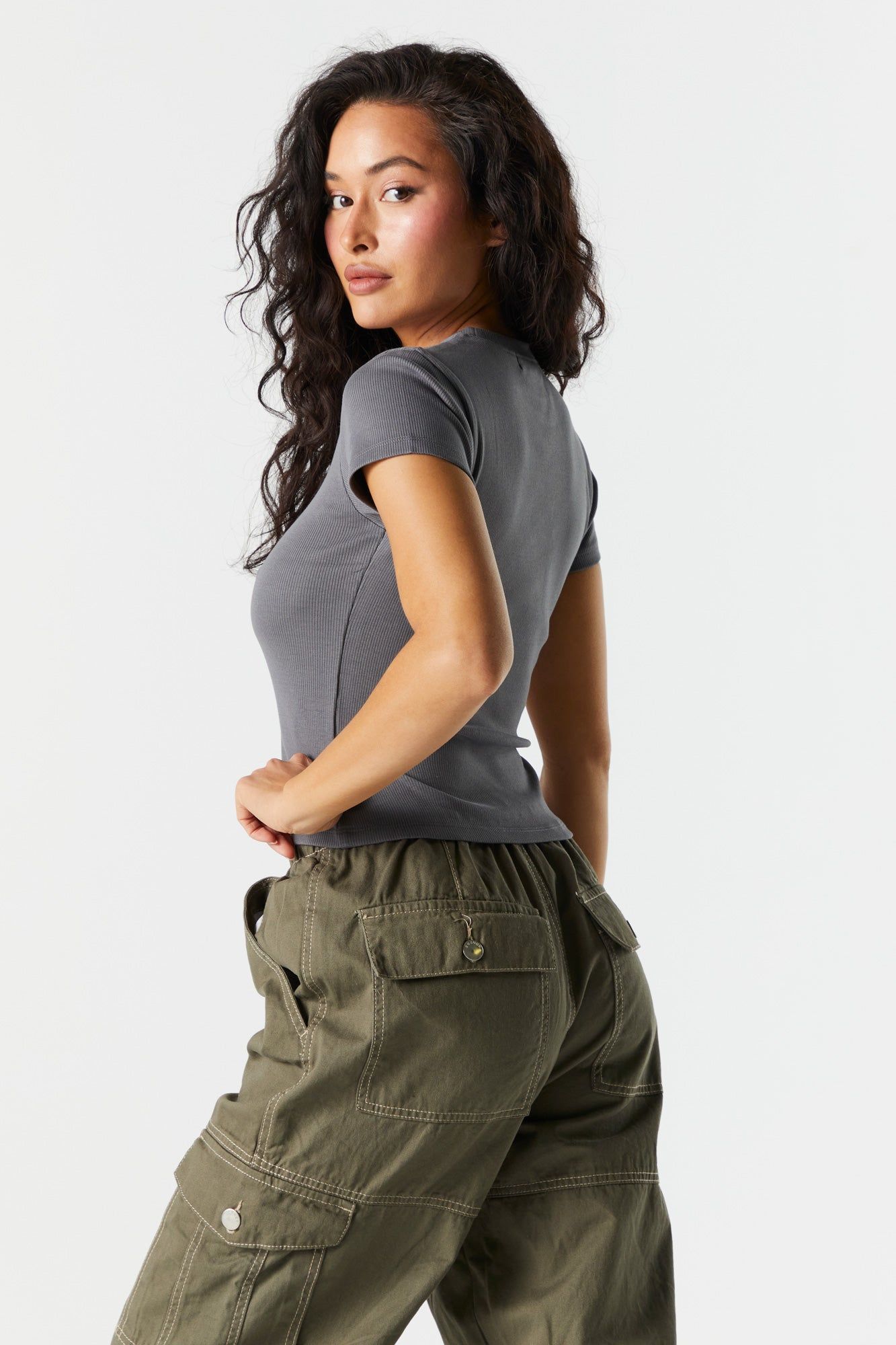 Ribbed Crewneck T-Shirt sold by Charlotte Russe product image thumbnail 5