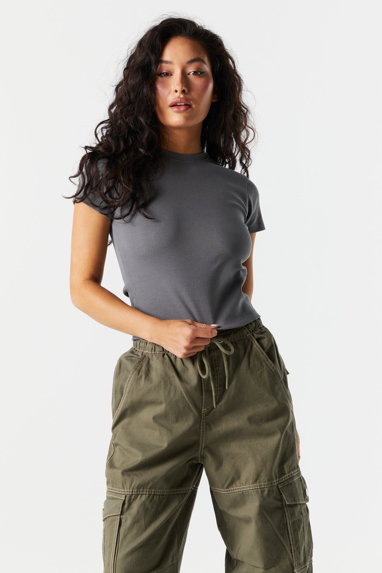 Ribbed Crewneck T-Shirt sold by Charlotte Russe product image thumbnail 4