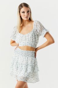 White Floral Mesh Tiered Skirt sold by Charlotte Russe