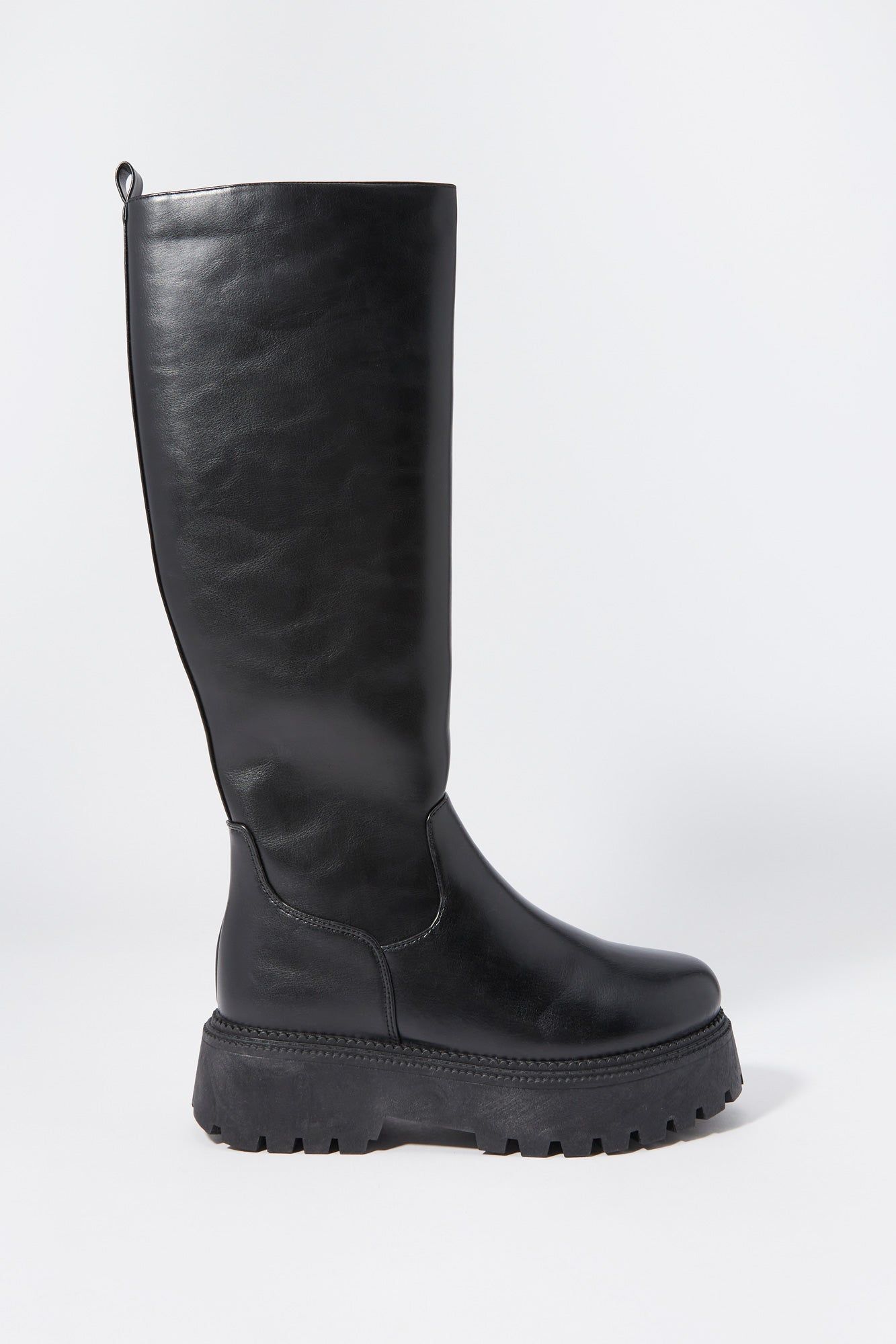 Faux Leather Knee High Platform Boot sold by Charlotte Russe