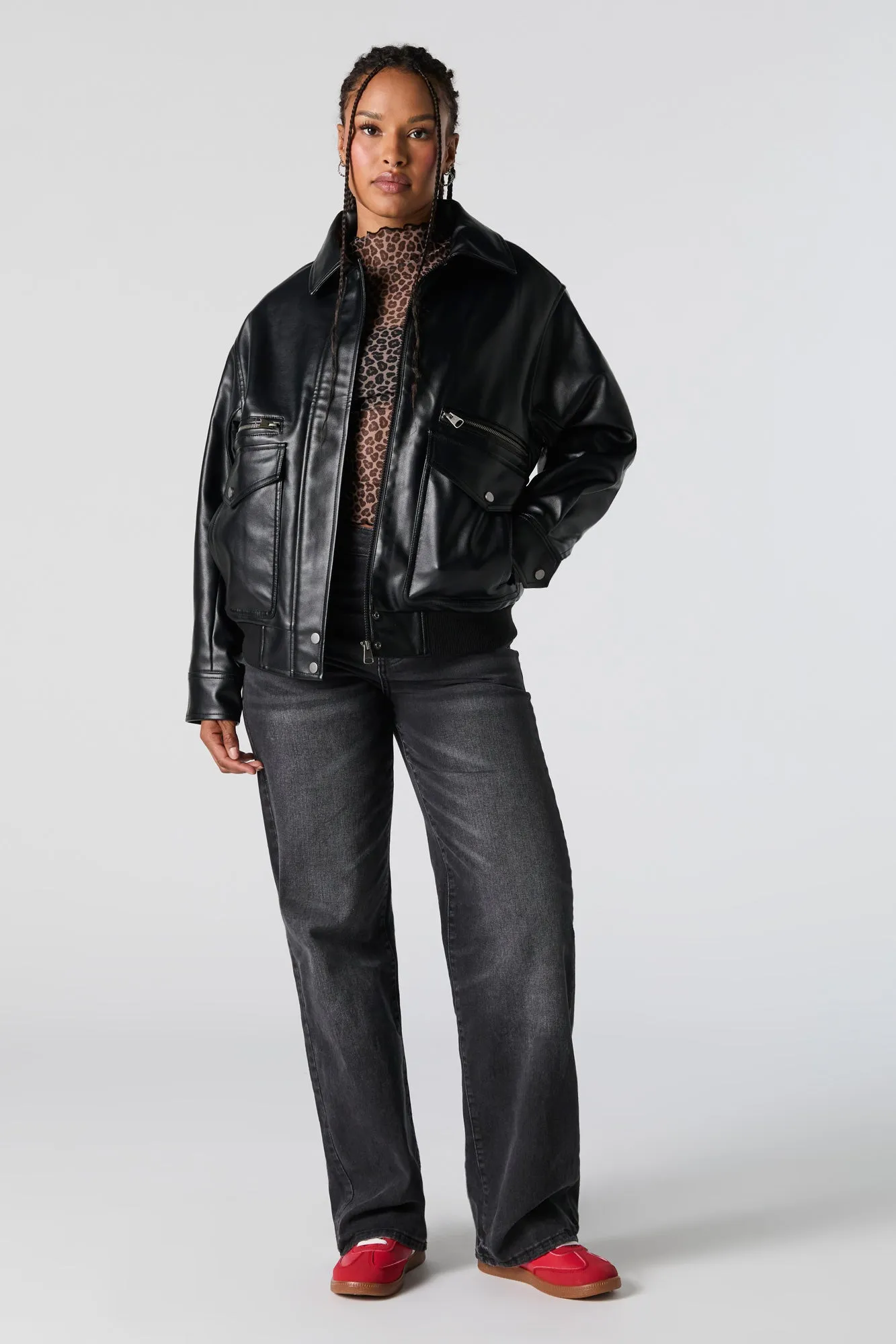 Oversized Faux Leather Jacket sold by Charlotte Russe product image thumbnail 3