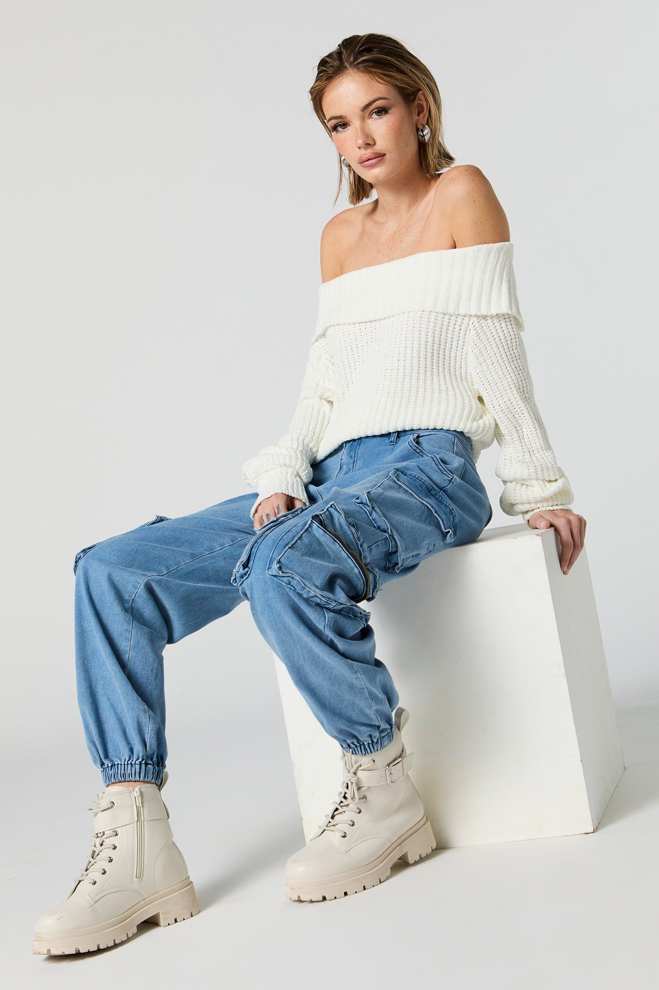 Denim Multi Cargo Jogger sold by Charlotte Russe