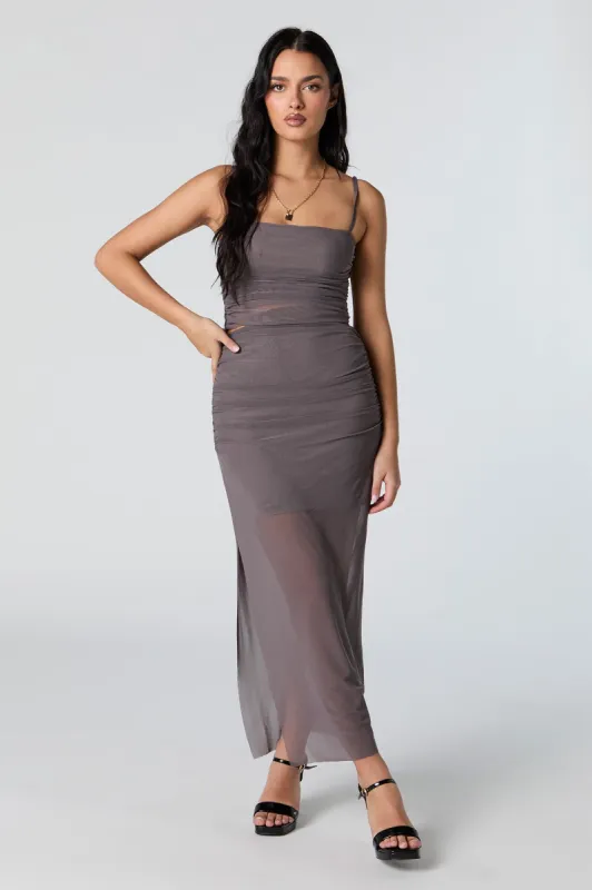Mesh Ruched Slit Maxi Skirt sold by Charlotte Russe